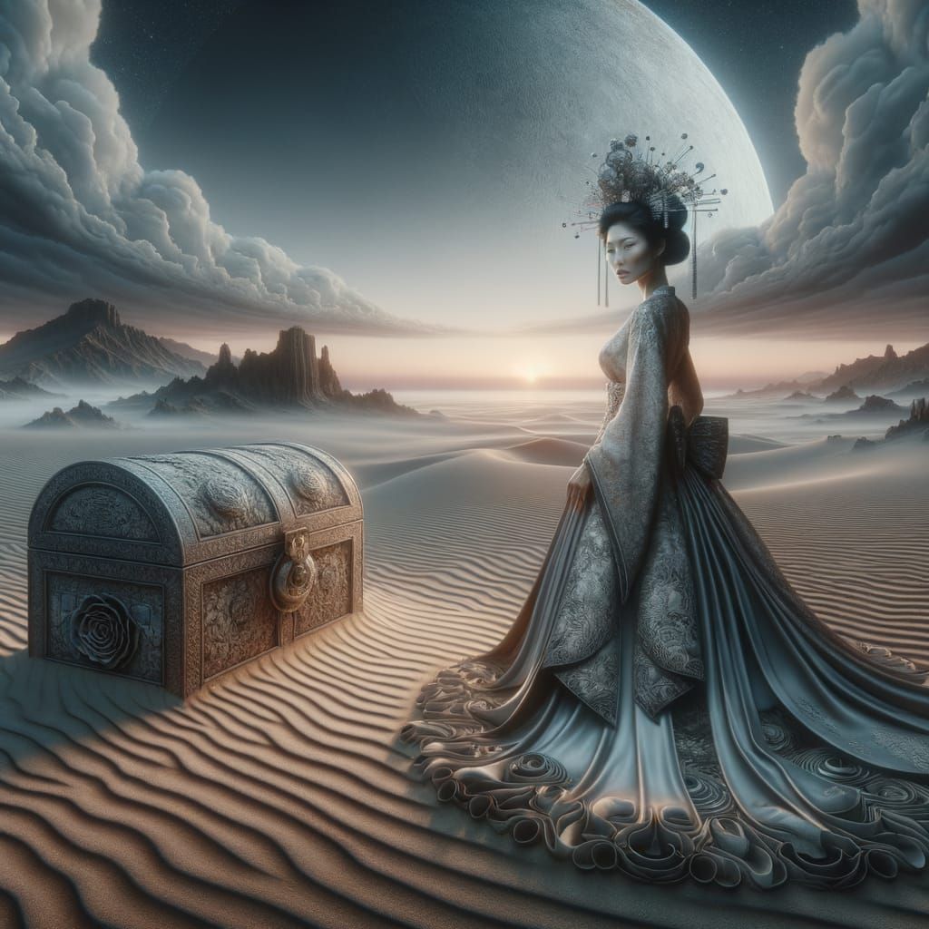Surreal Geisha and Desert Treasure Chest