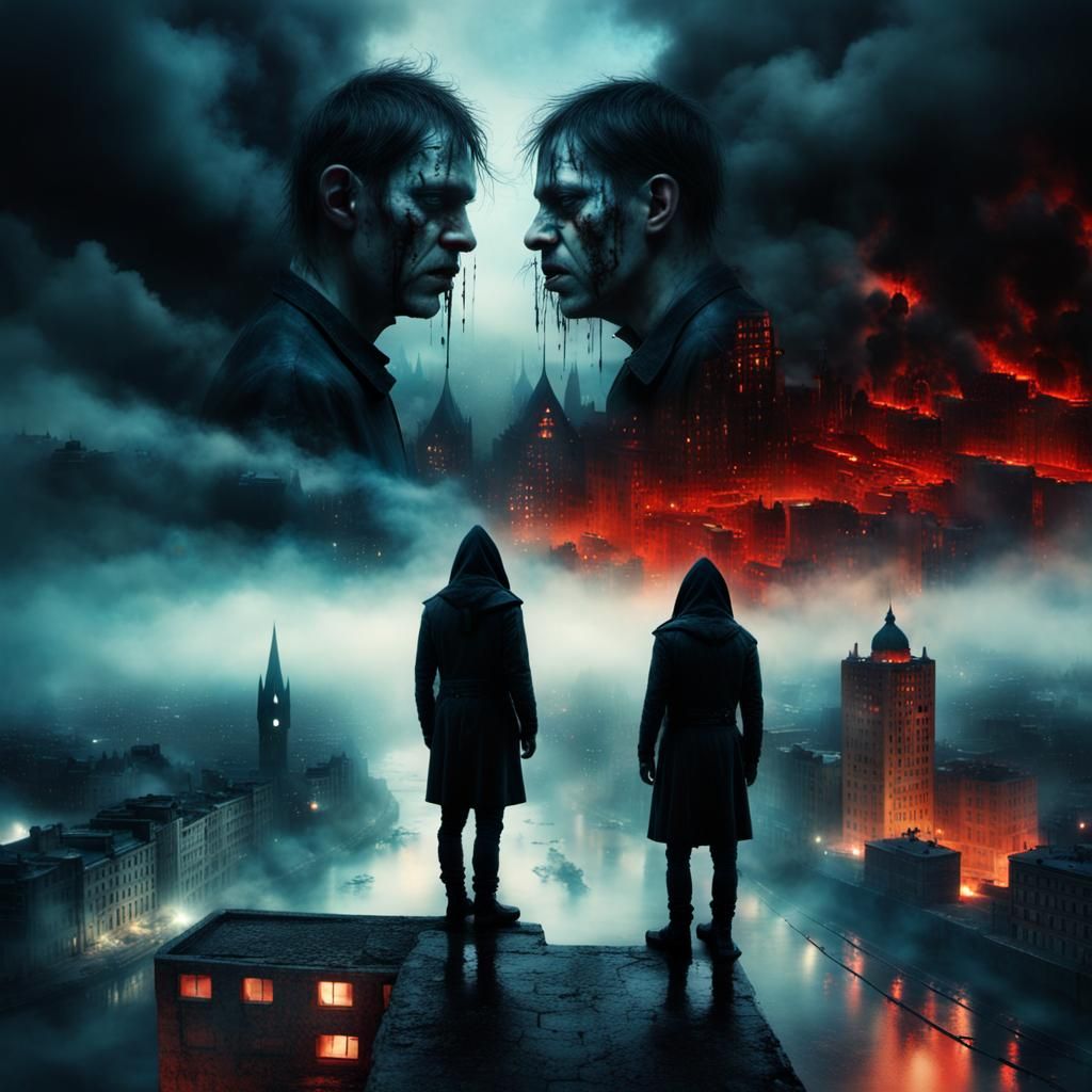 Surreal Inverted City Dreamscape with Celtic Warriors