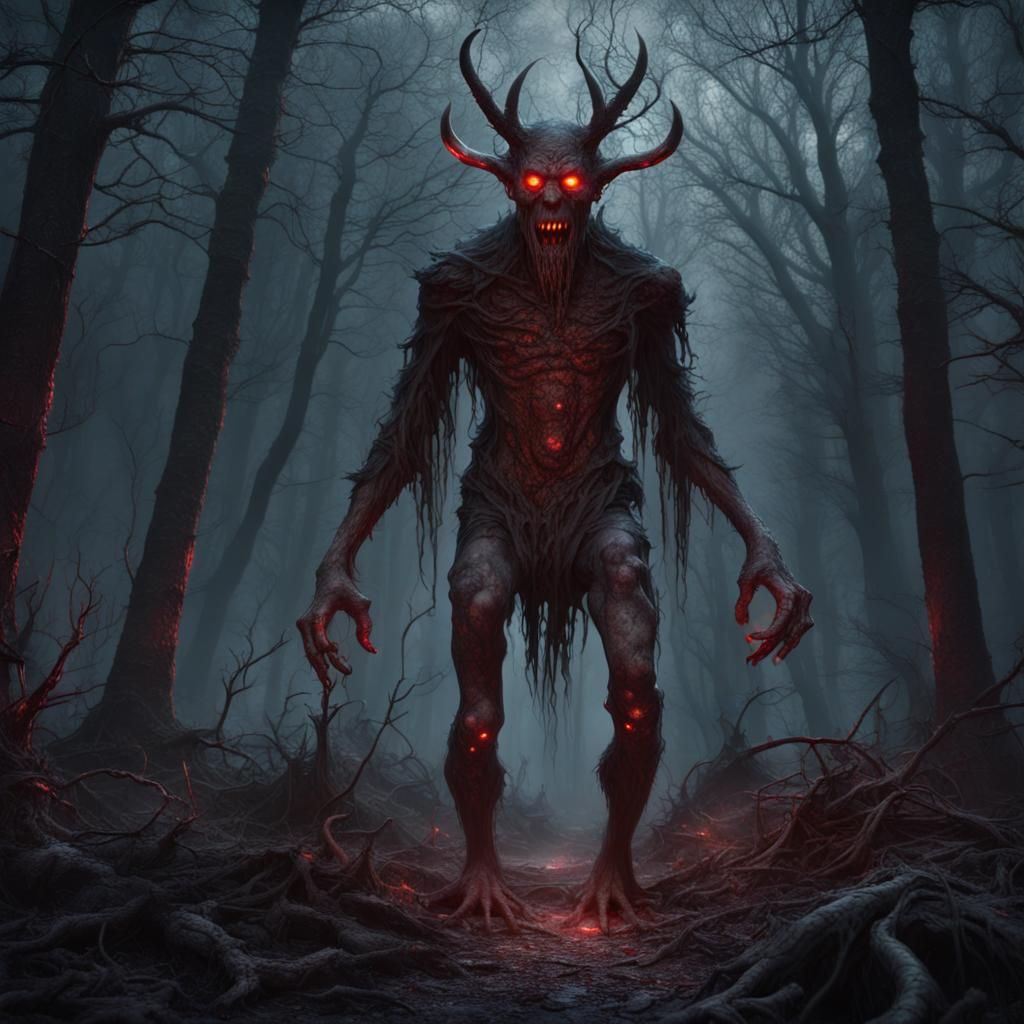 Evil Forest with Skin-Walkers: Dark Fantasy Concept Art