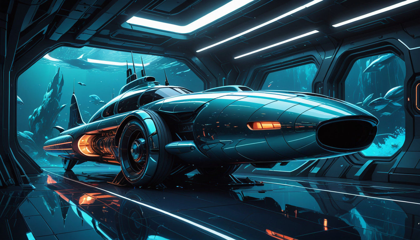 Vibrant Futuristic Submarine in Bioluminescent Hues