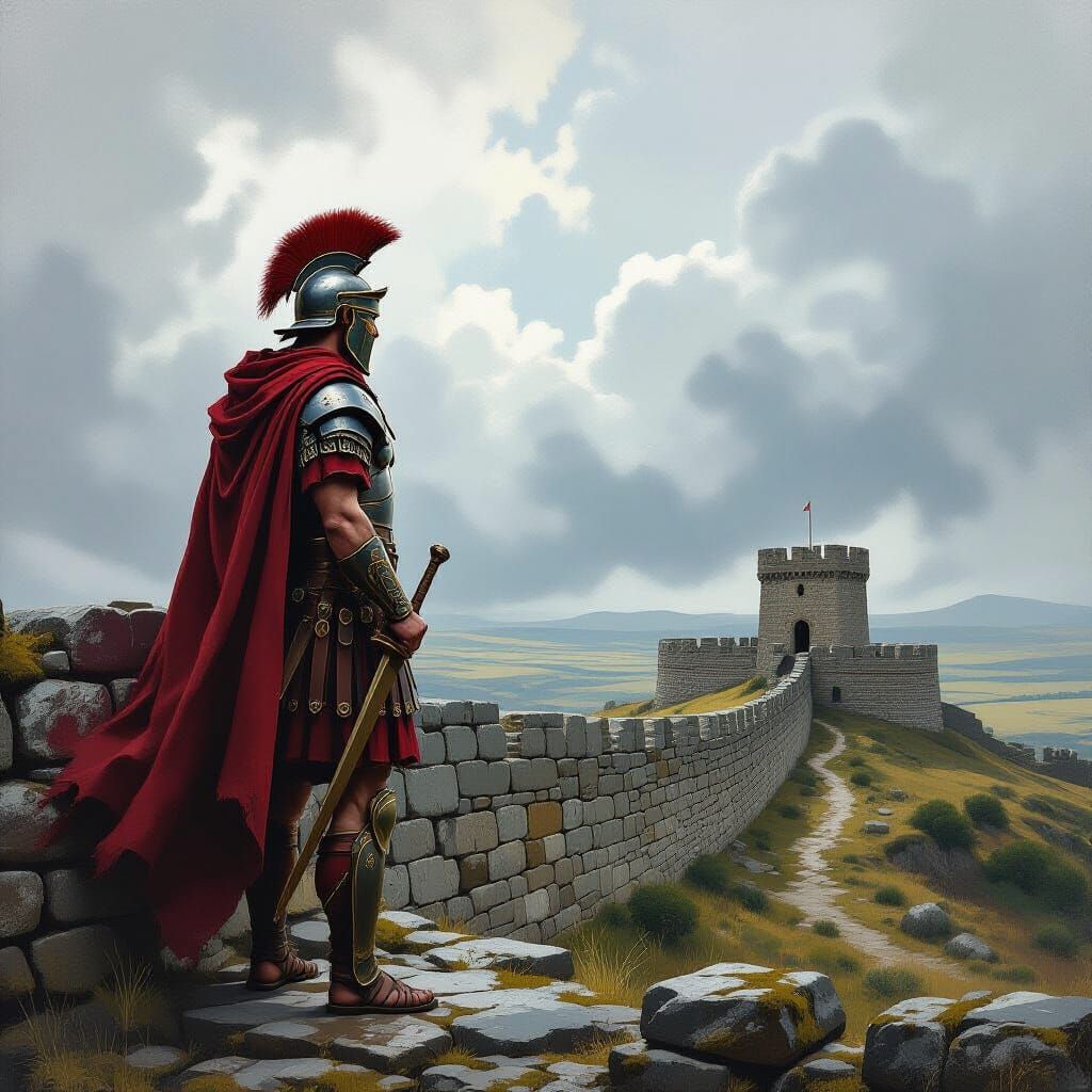 Roman Legionary Stands Guard on Hadrian's Wall