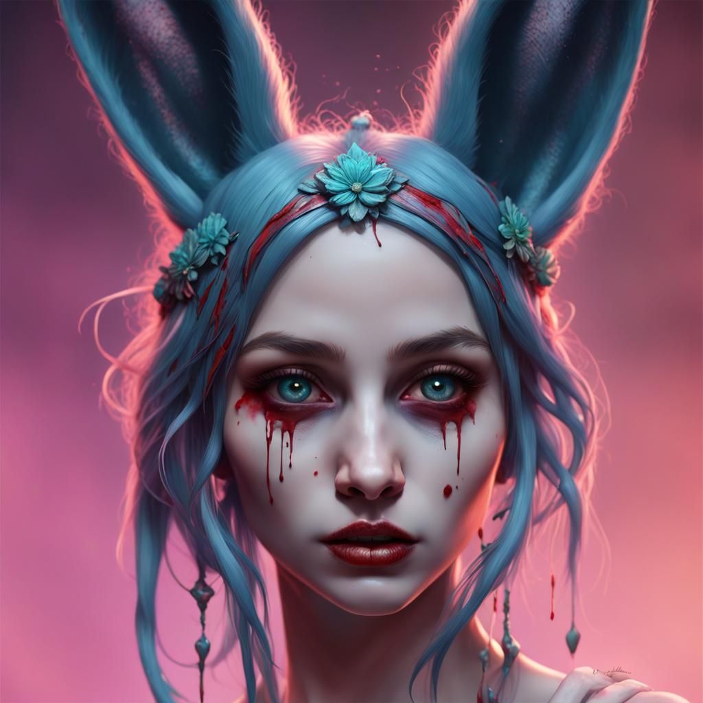 Zombie Woman with Bunny Ears in Hyperrealistic Style