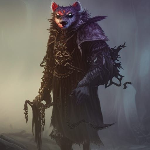 Gnoll Warlock in Shadowy Fog, Fantasy Concept Art