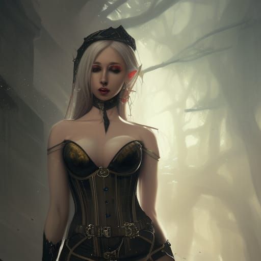 Elf in Latex Dress: Dark Fantasy Concept Art