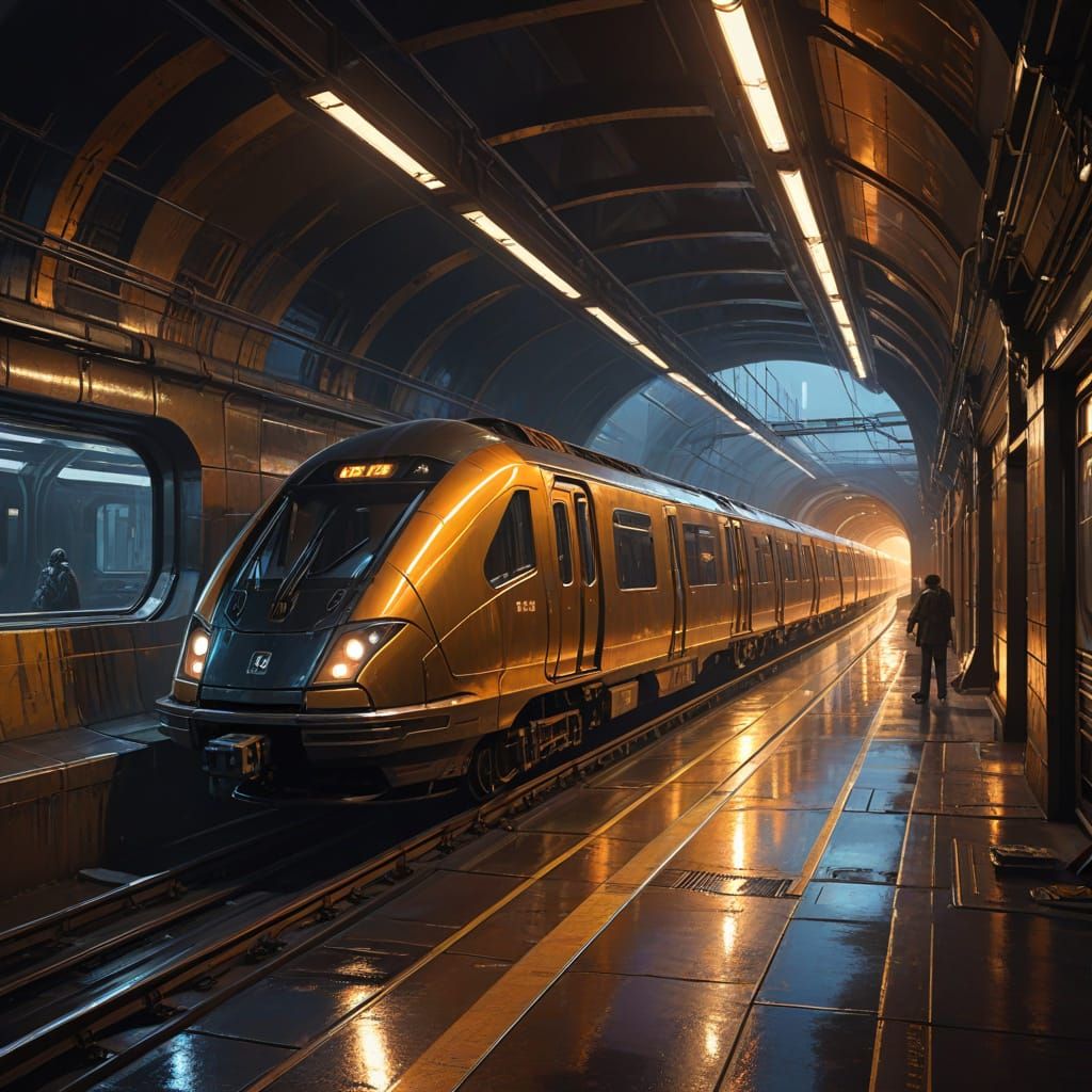 Sleek Urban Subway Train in Futuristic Tunnel