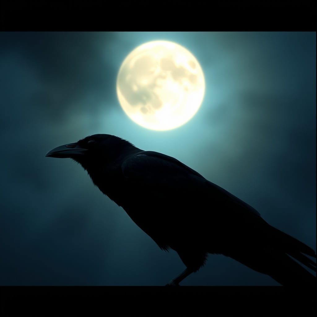 Moody Cinematic Masterpiece of Raven Under Dark Sky