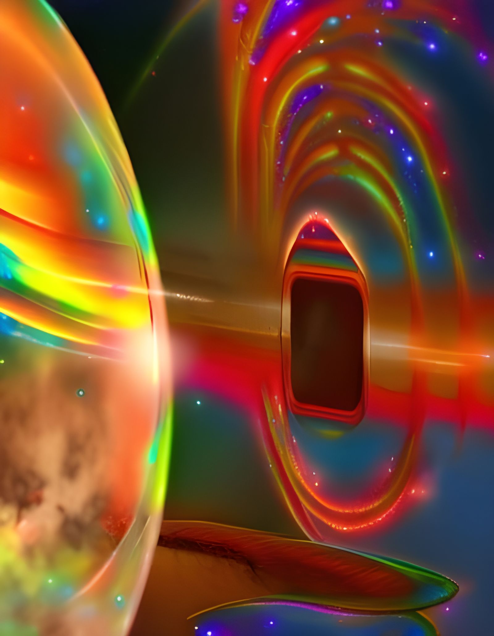 Cosmic Starship Voyage in Holographic Illustration