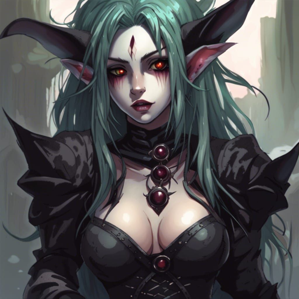 Gothic Anime Goblin Girl in Manga Style