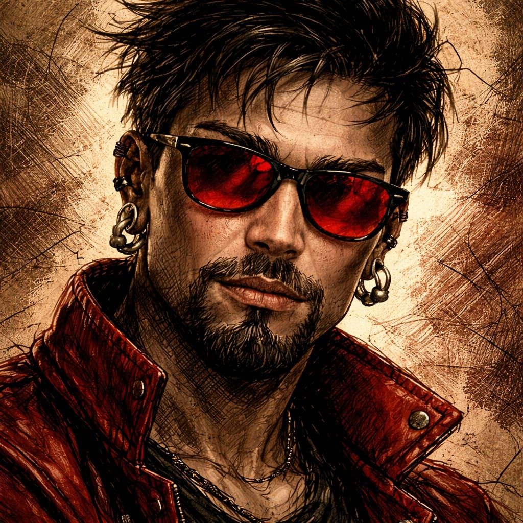 Grunge Portrait of a Man in Red Sunglasses
