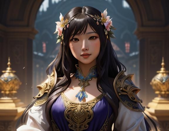 Detailed Portrait of Woman with Floral Hair