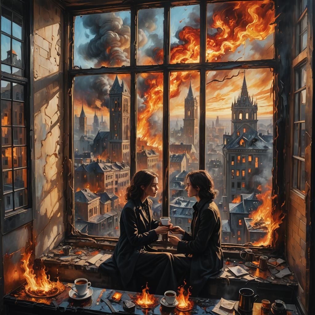 Apocalyptic Cityscape: Coffee in Gothic Surrealism