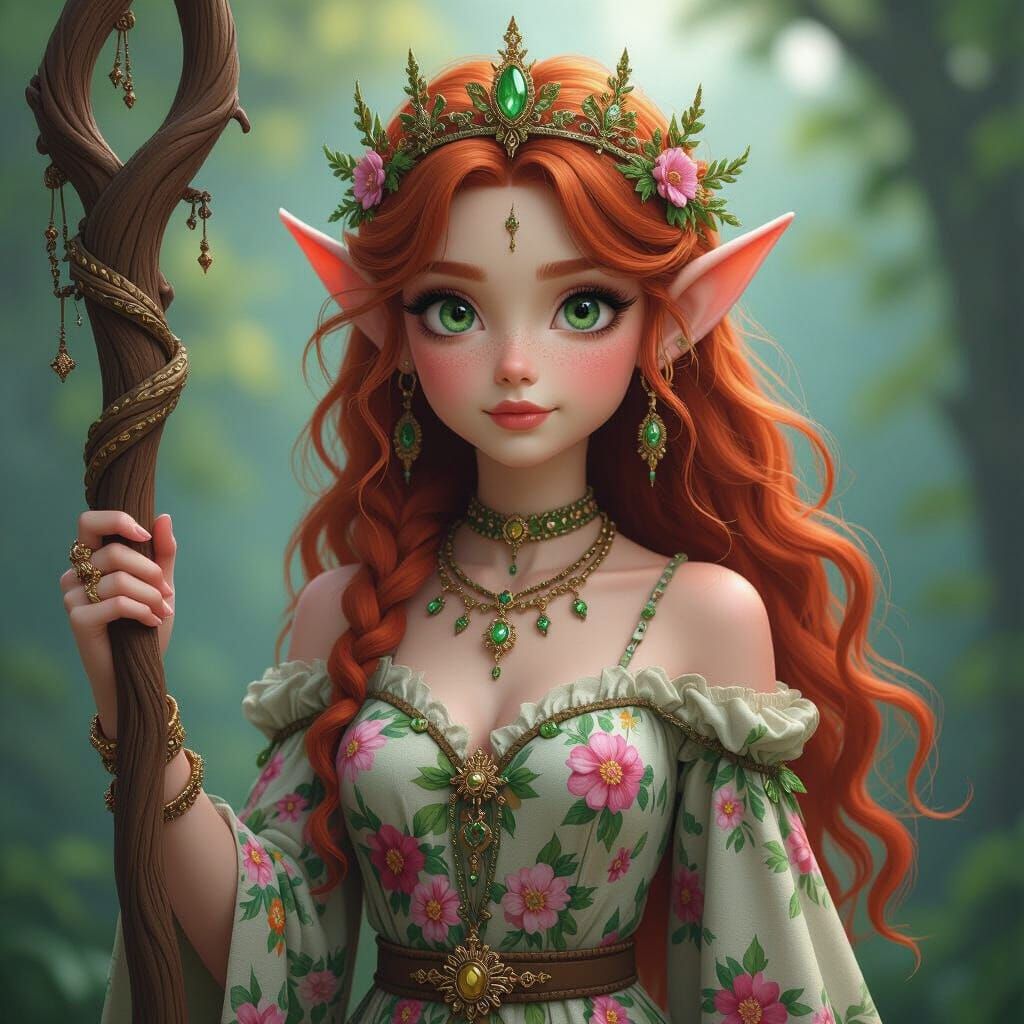 Enchanting Elf Druid in Detailed Matte Painting