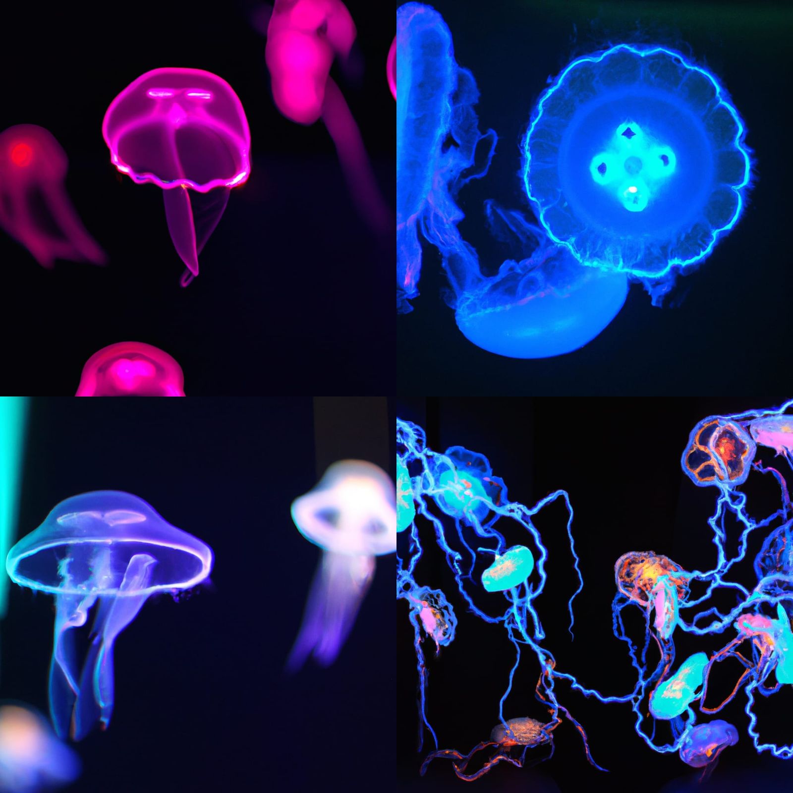 Neon Jellyfish in Dark Exhibition Hall