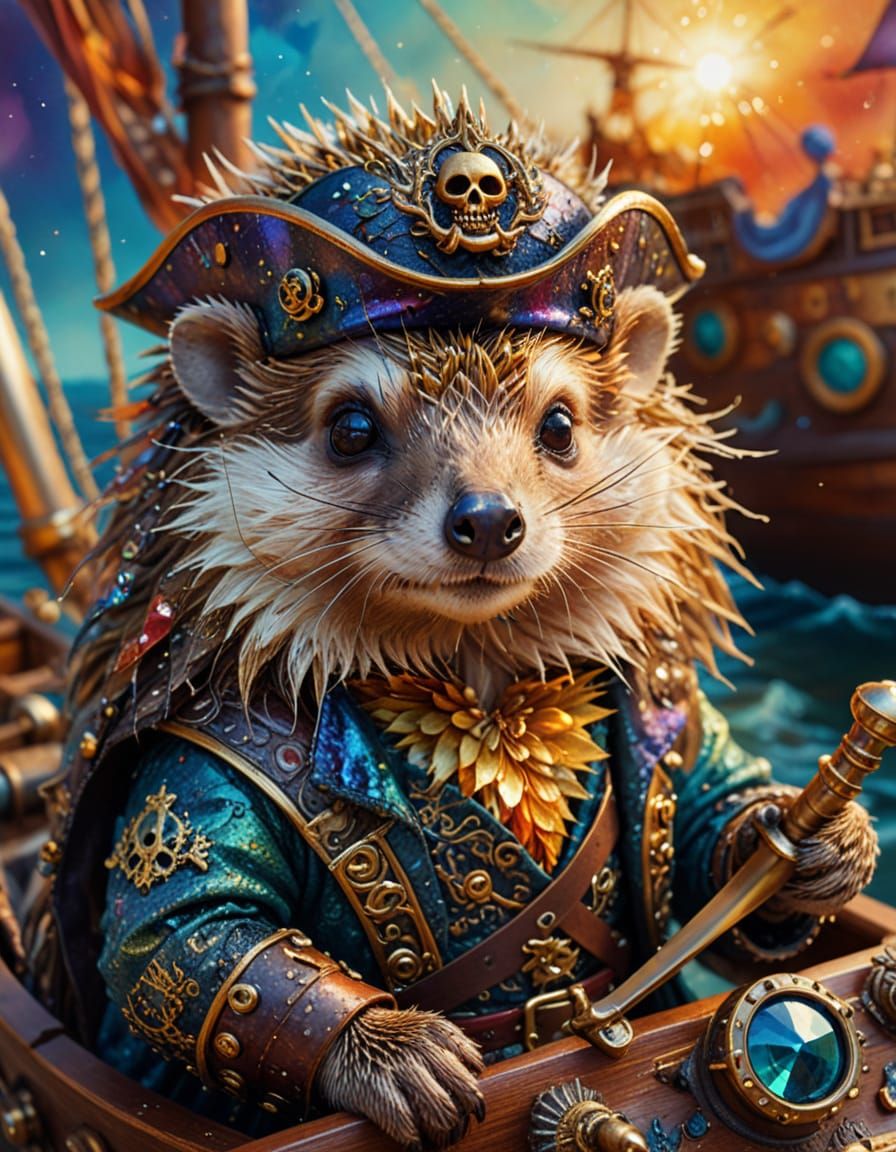 Kaleidoscope Hedgehog Pirate in Surrealist Painting