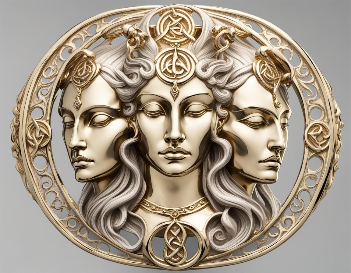 Thri-kreen Triple Goddess Religious Symbol in White Gold