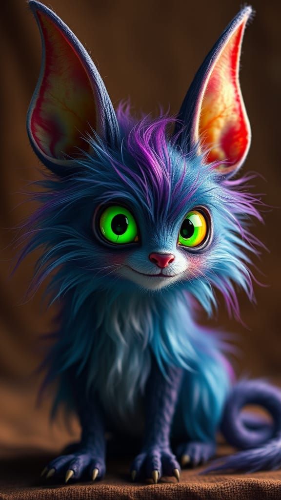 Fantasy Creature with Glowing Eyes and Fluffy Fur
