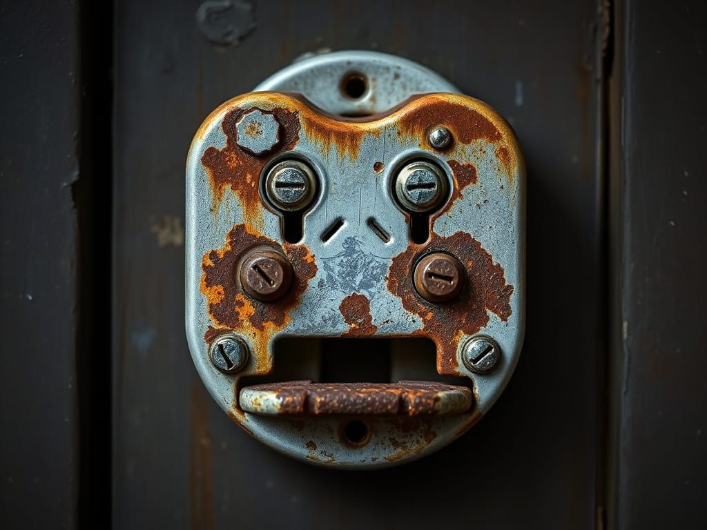 Weathered Padlock Face with Bolt Eyes