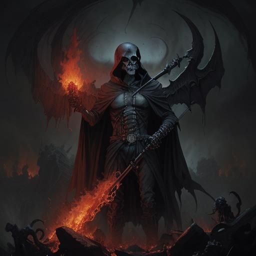 Grim Reaper Skull in a Fiery Hellscape