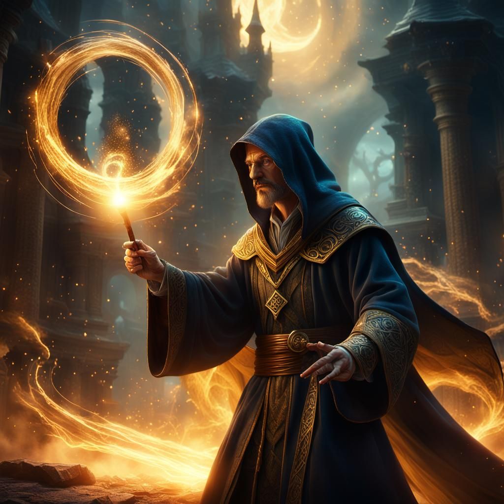 A mysterious mage casting a powerful spell