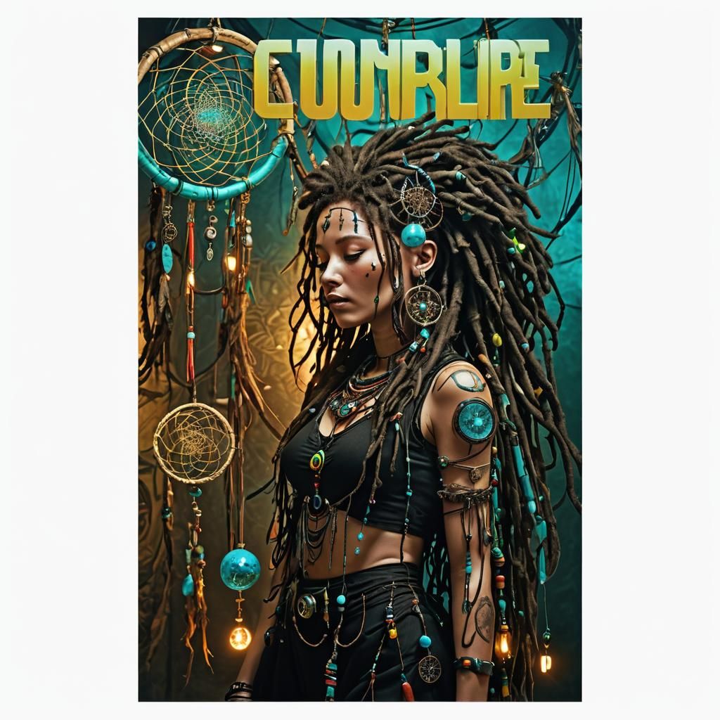 Biomechanical Cyber Woman in Dreamcatcher Setting