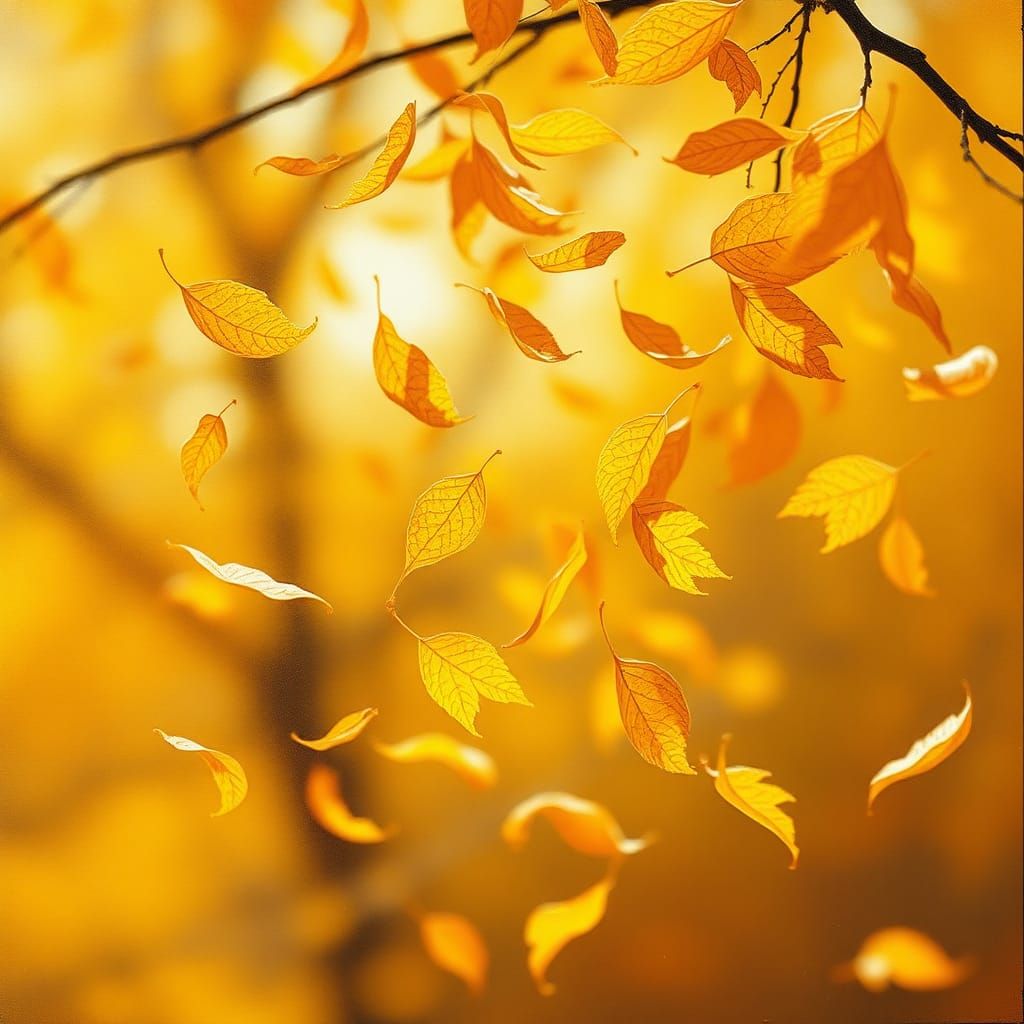 Golden Leaves Whirlwind: Impressionist Gouache Watercolor Pa...