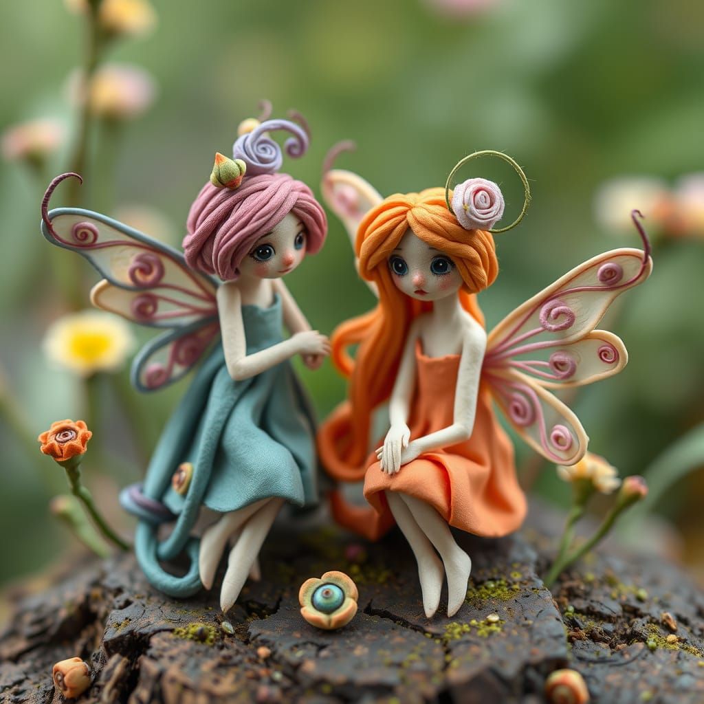 Playdough Fairies in Whimsical Folk Art Style