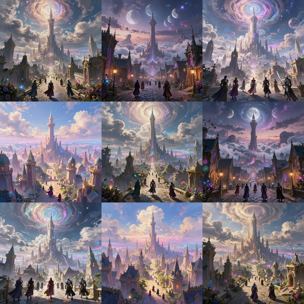 Magical City with Mystical Tower Piercing Clouds