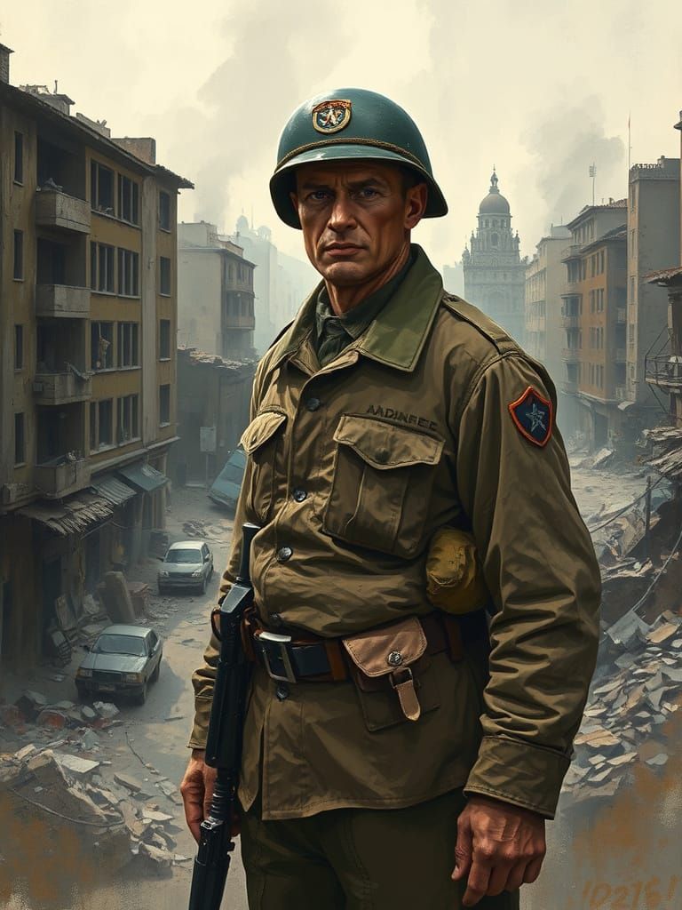 War-Torn Cityscape in a Gritty Realistic Style