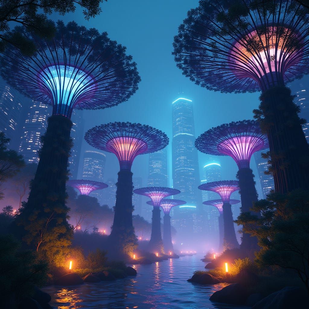 Harmonious Futuristic Cityscape at Night