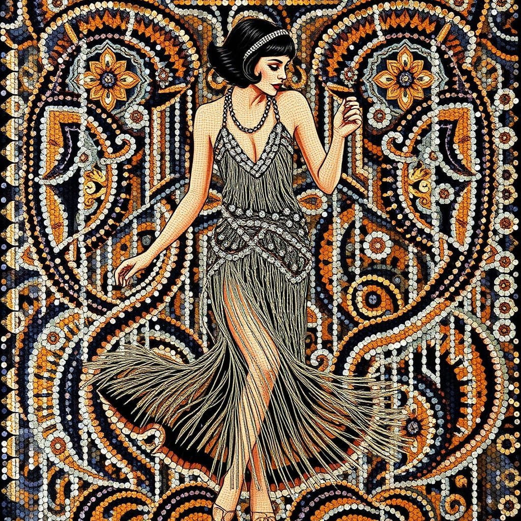 Glamorous Flapper Woman in Art Deco Tapestry