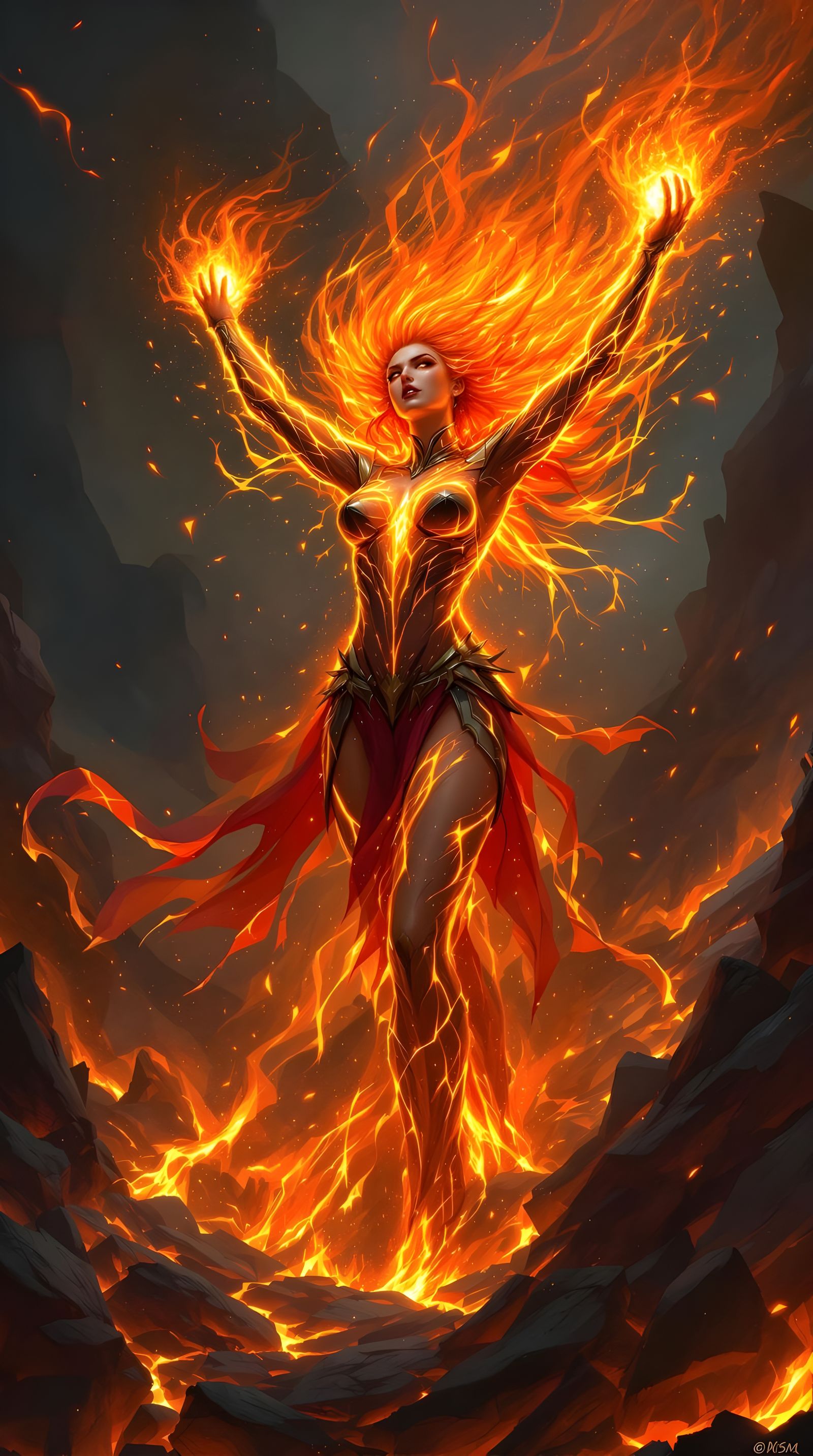 Erupting Fire Elemental in High Fantasy Style
