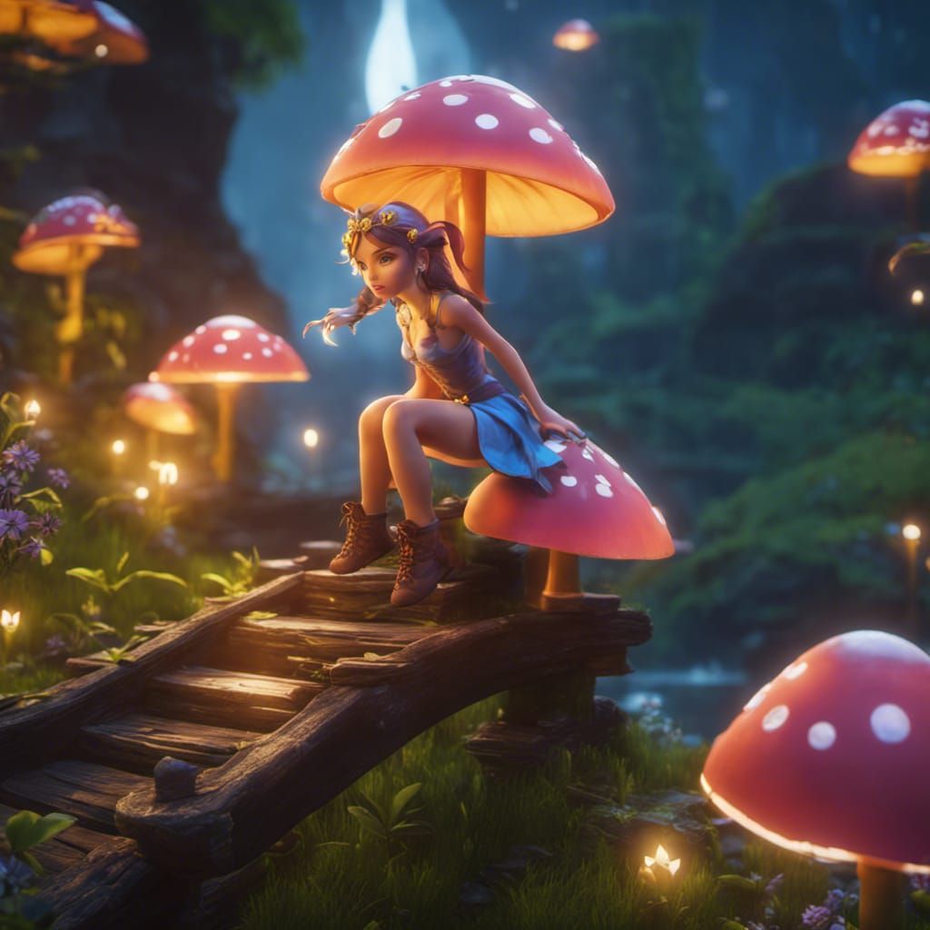 Fairy Crossing Bridge in 3D Game Style