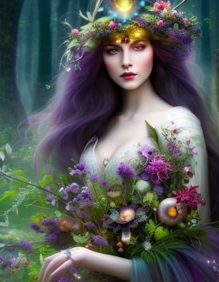 Magical Herbal Witch in Moonlight: Hyperdetailed Digital Art