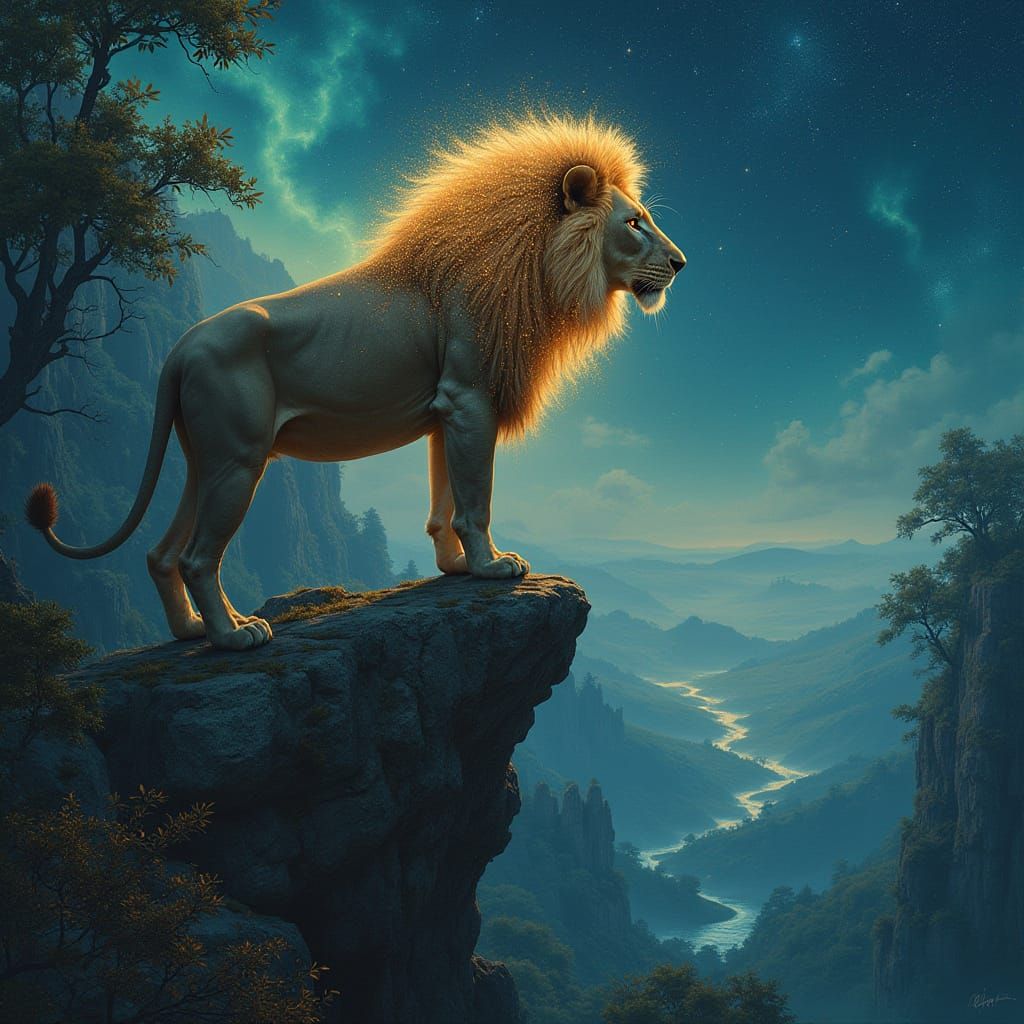 Ethereal Lion of the Bioluminescent Jungle