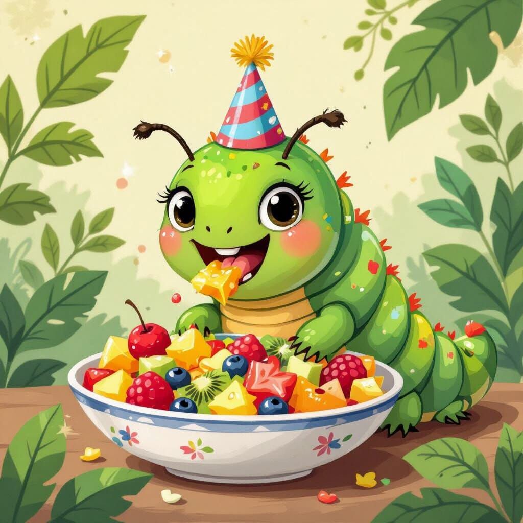 Caterpillar's Fruit Salad Party, Whimsical Art