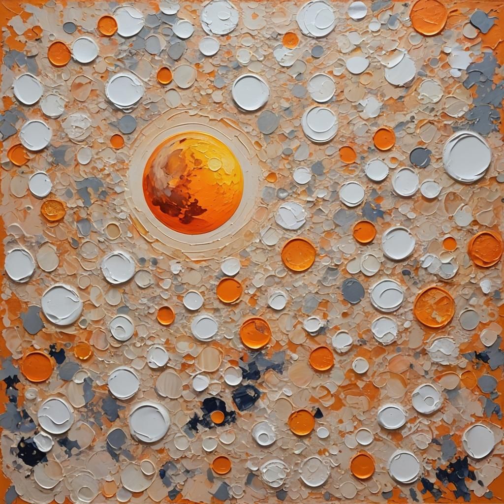 Expressionist Moon Oil Painting in Orange and White