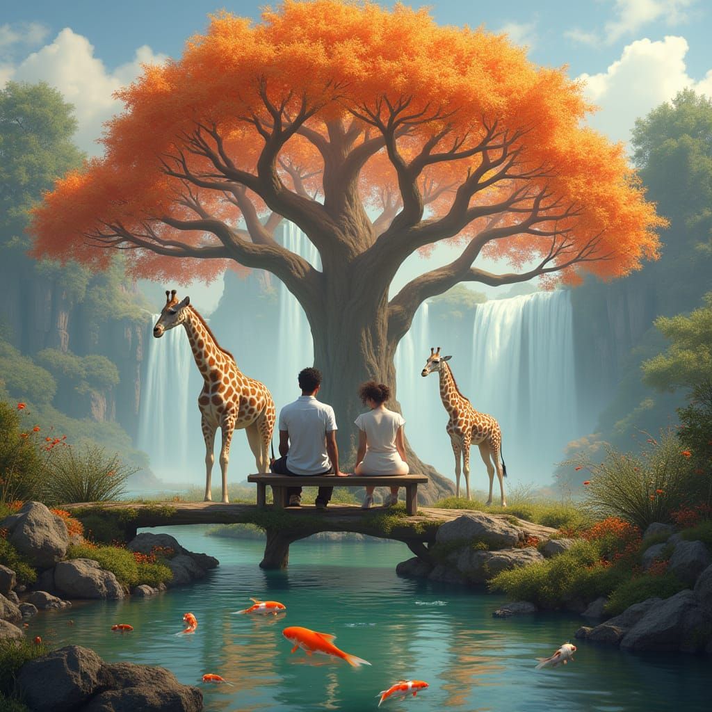 Dreamlike Digital Matte Painting of Tree of Life and Diverse...