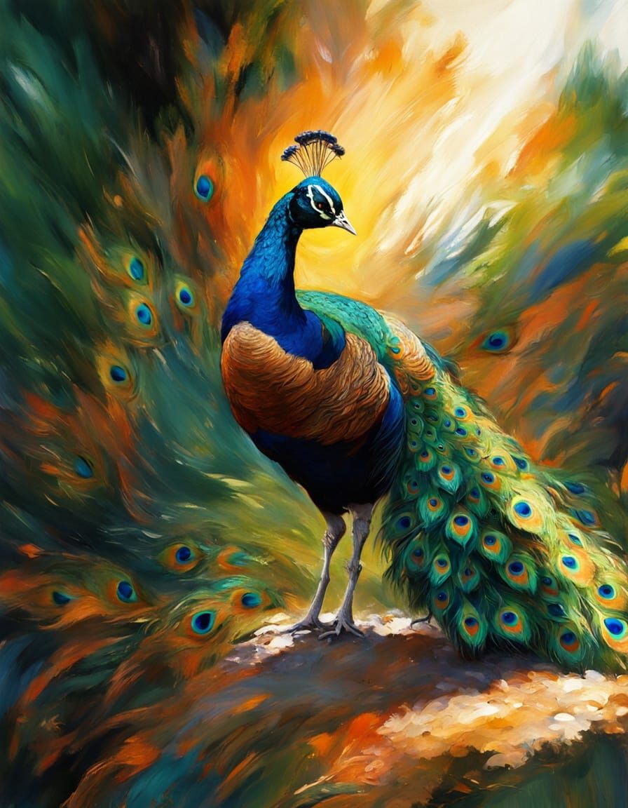 Majestic Peacock in Abstract Expressionism