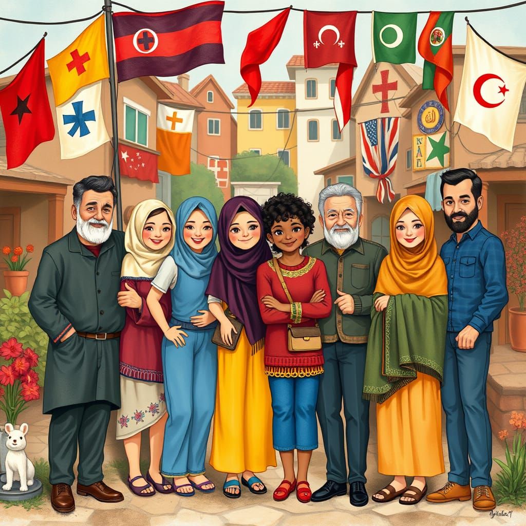 Diverse Neighbors Embrace Unity in Vibrant Neighborhood Art