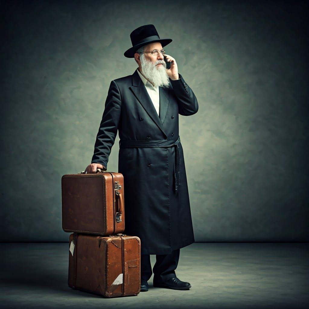Hasidic Man with Kosher Cell Phone, Elegant Portrait