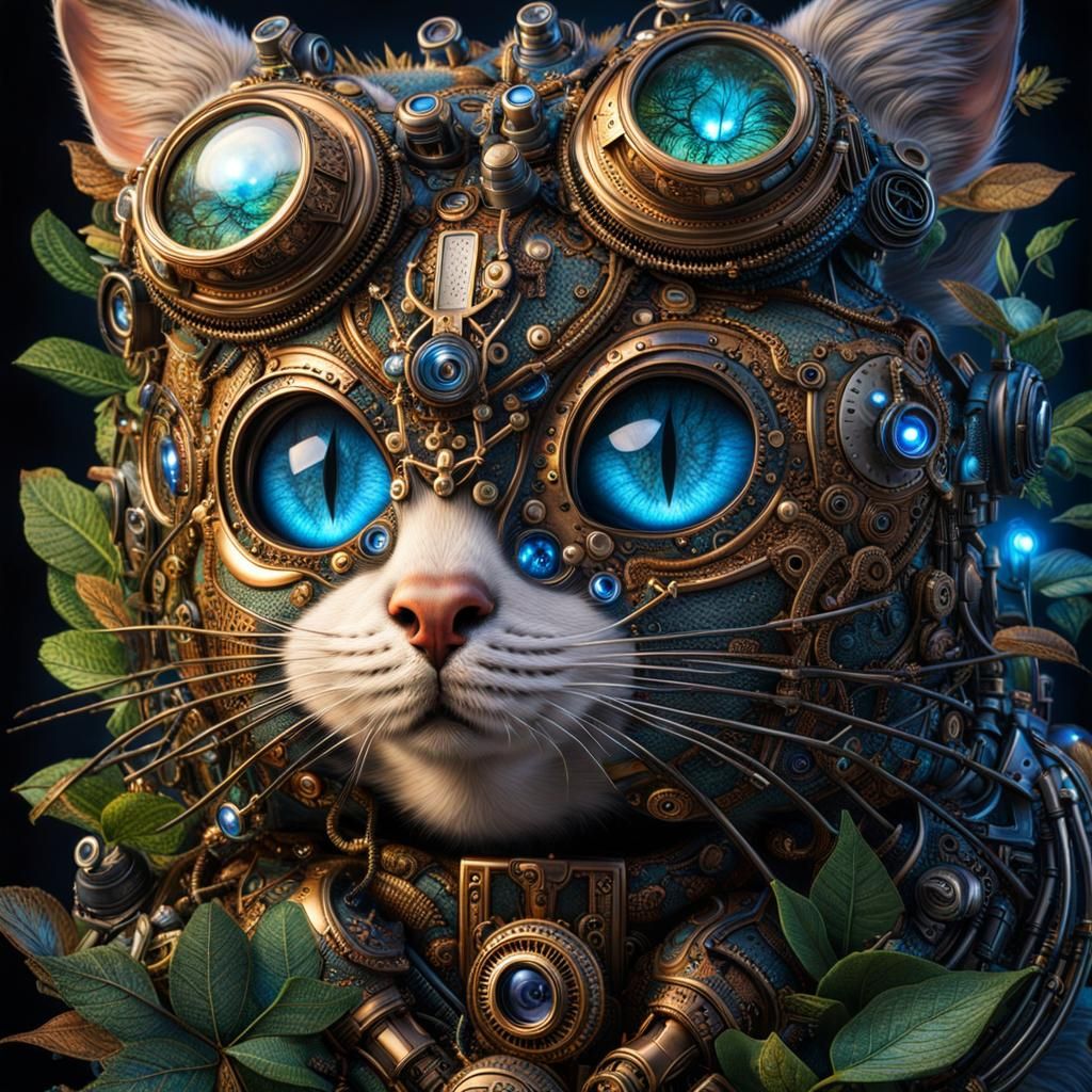 Steampunk Robot Kitten with Blue Lights