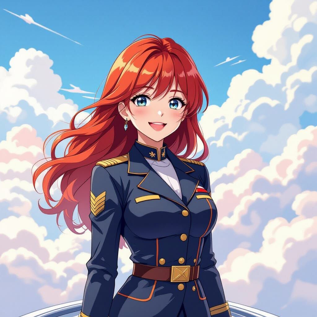 Sky Captain with Red Hair in Japanese Anime Style