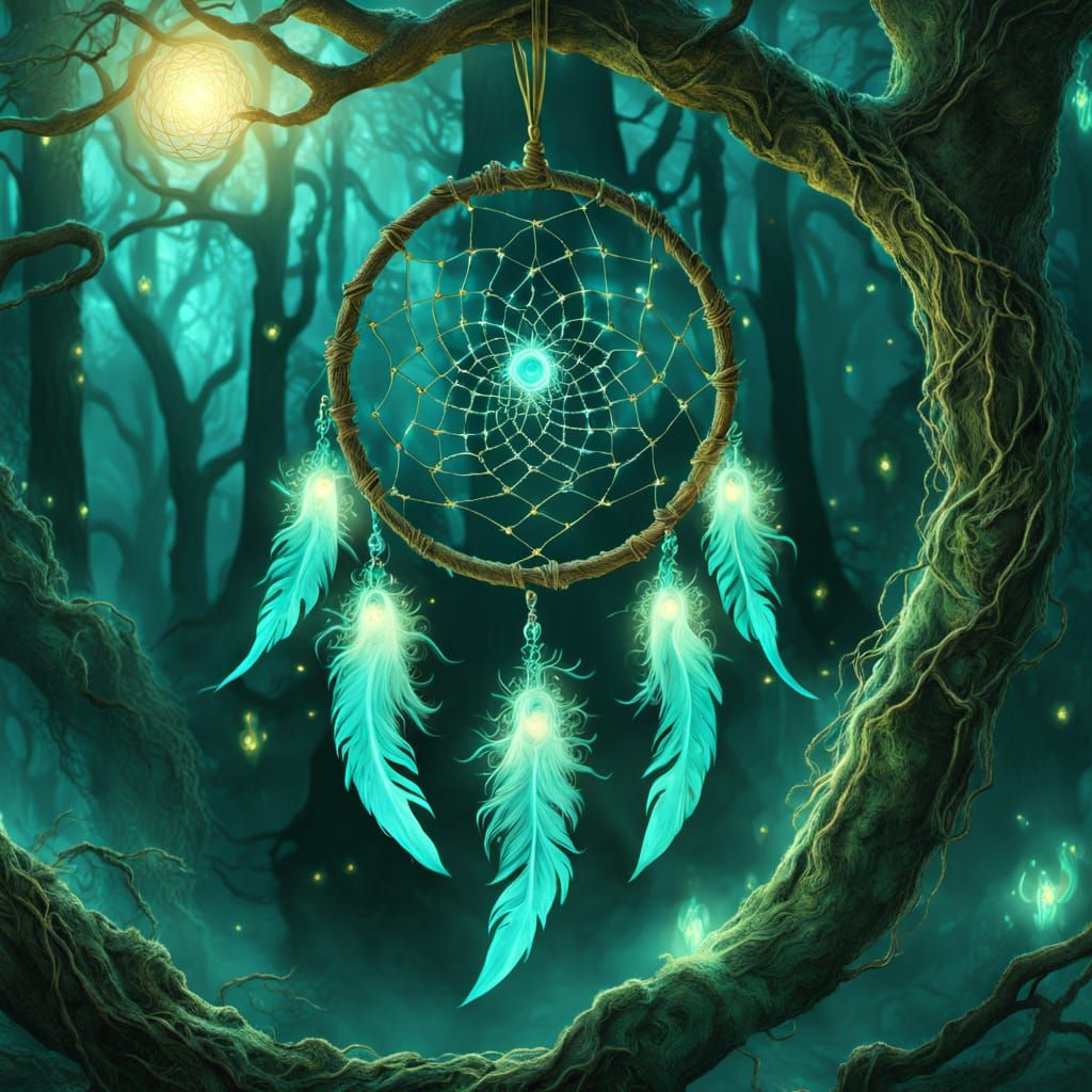 Forest Spirit Weaves Magical Dreamcatchers Between Ancient O...
