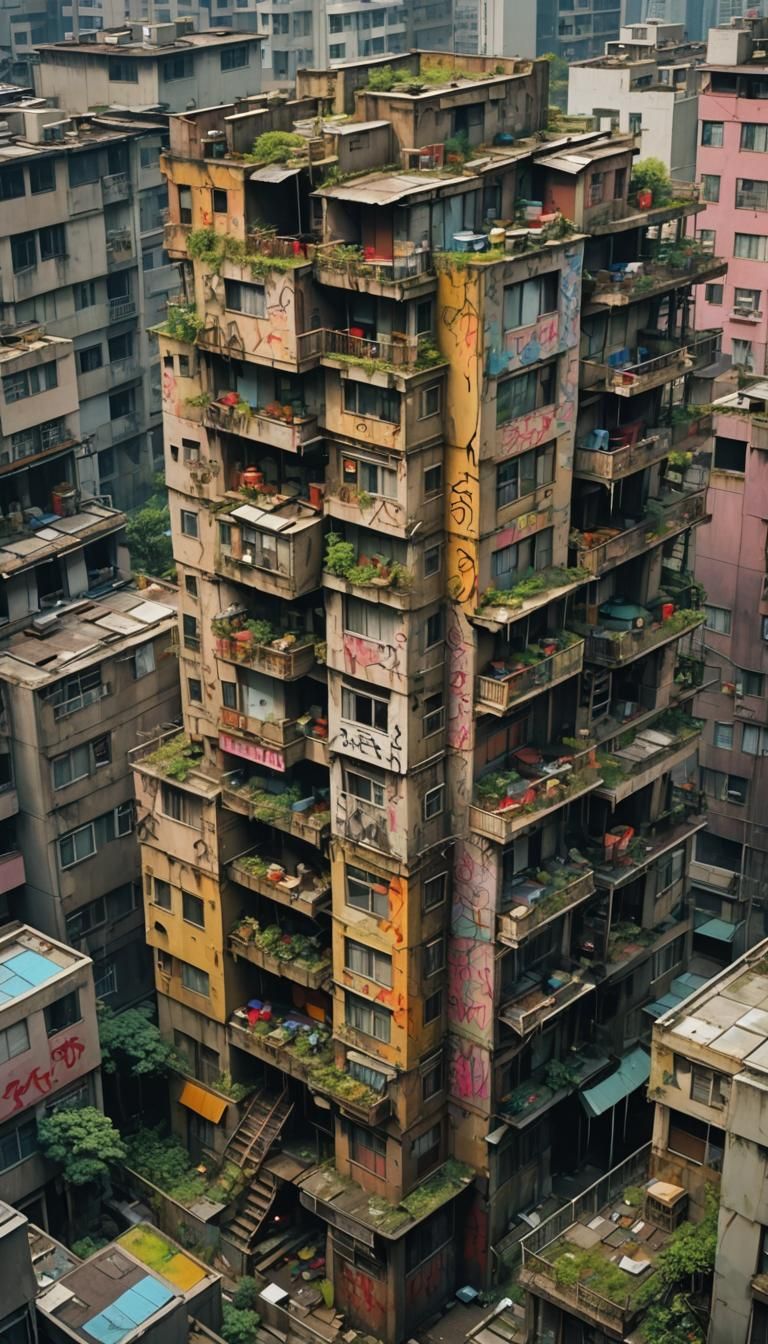 Kowloon Walled City: Luxury Garden in Dystopian Surrealism