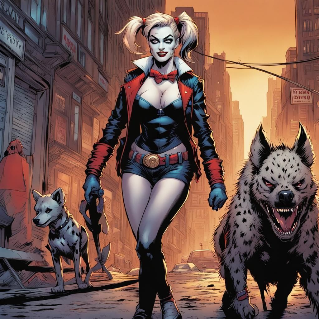Harley Quinn Walks Her Hyena: Comic Book Art
