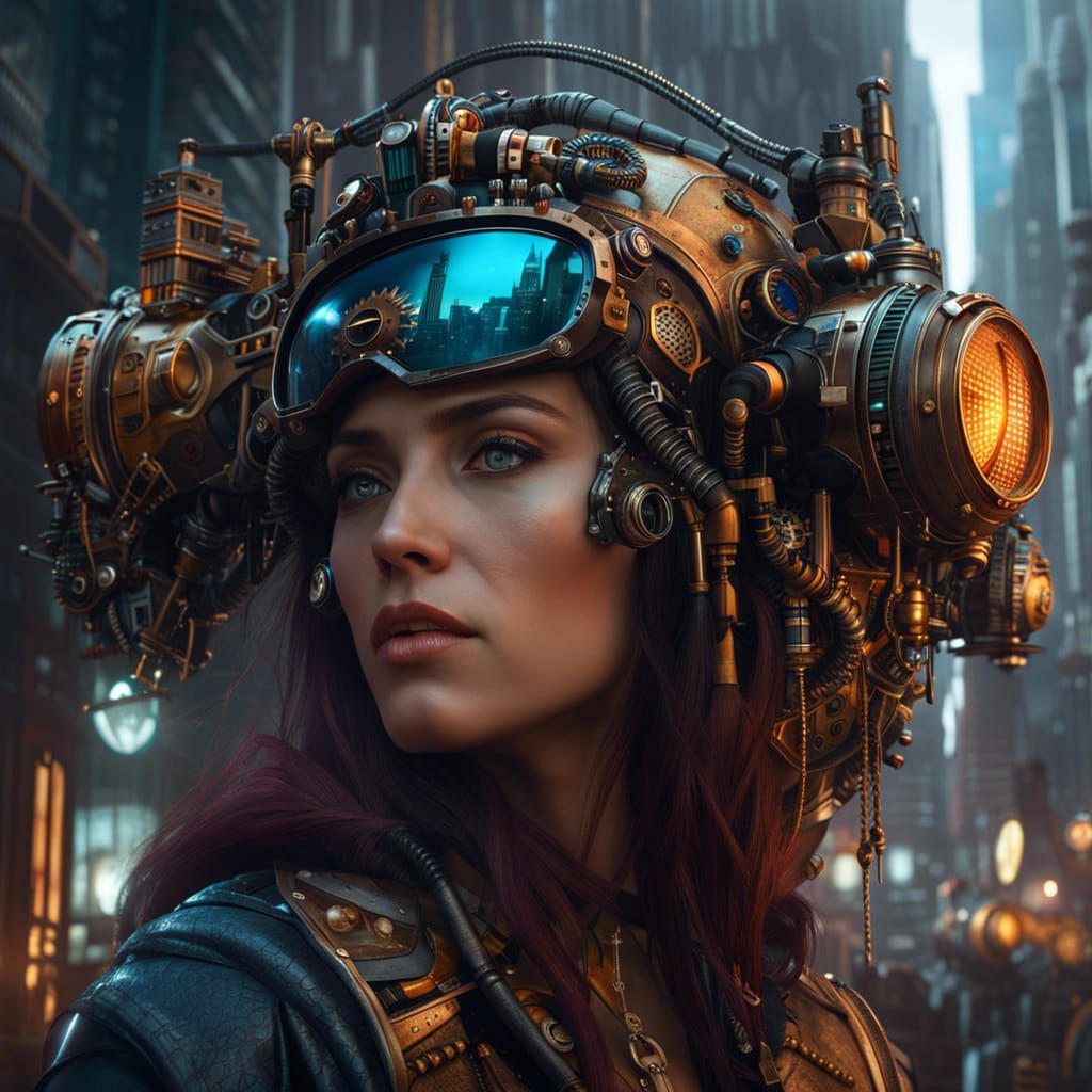 Cyberpunk Steampunk City with Advanced Tech: Detailed Art