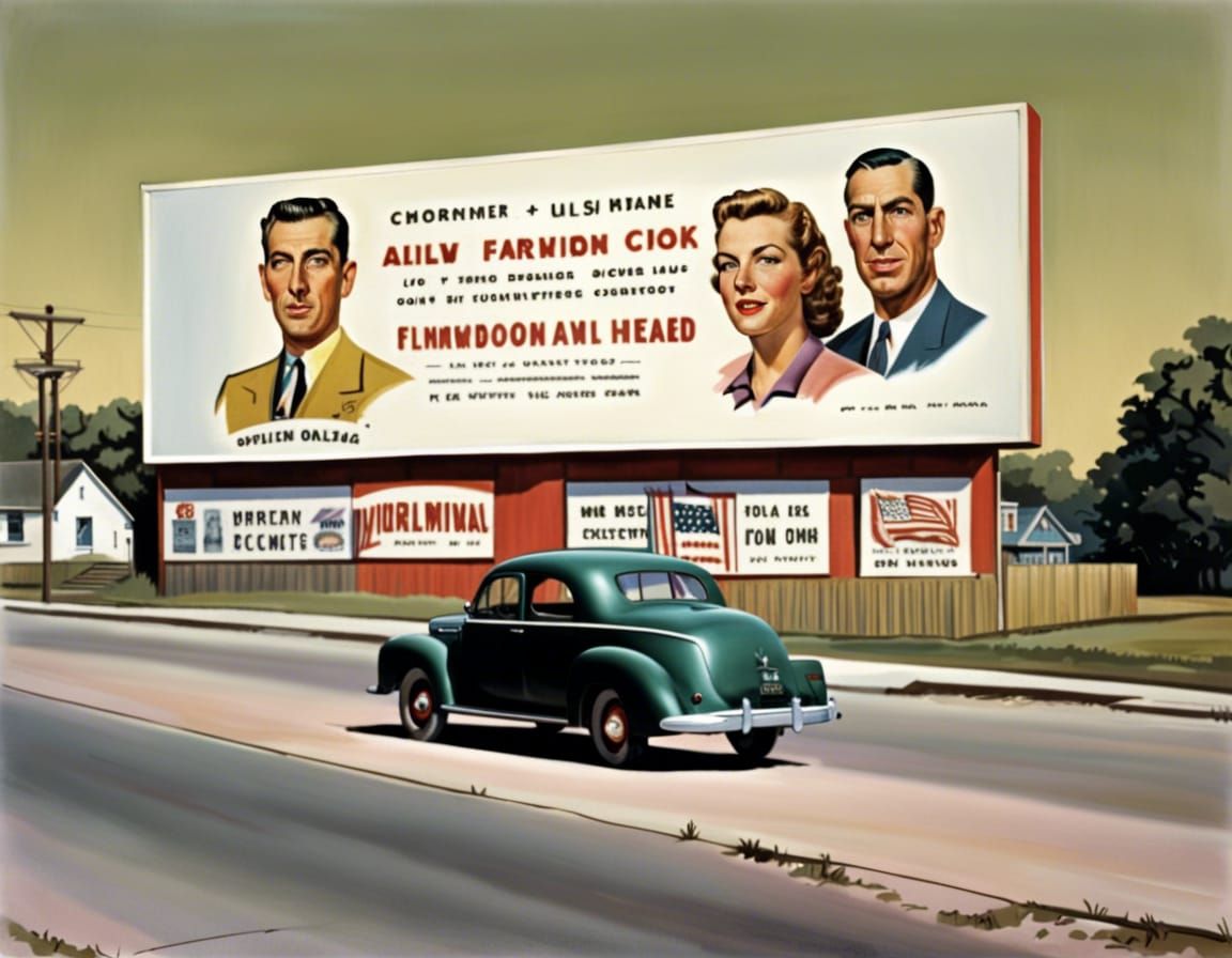 1948 Political Billboard in American Suburb