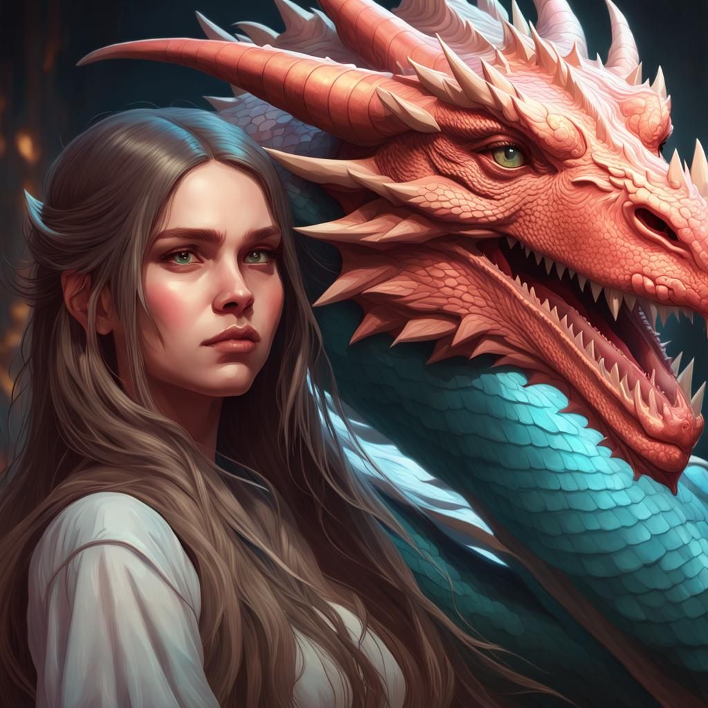 Girl with Dragon: Hyperdetailed Artstation Portrait
