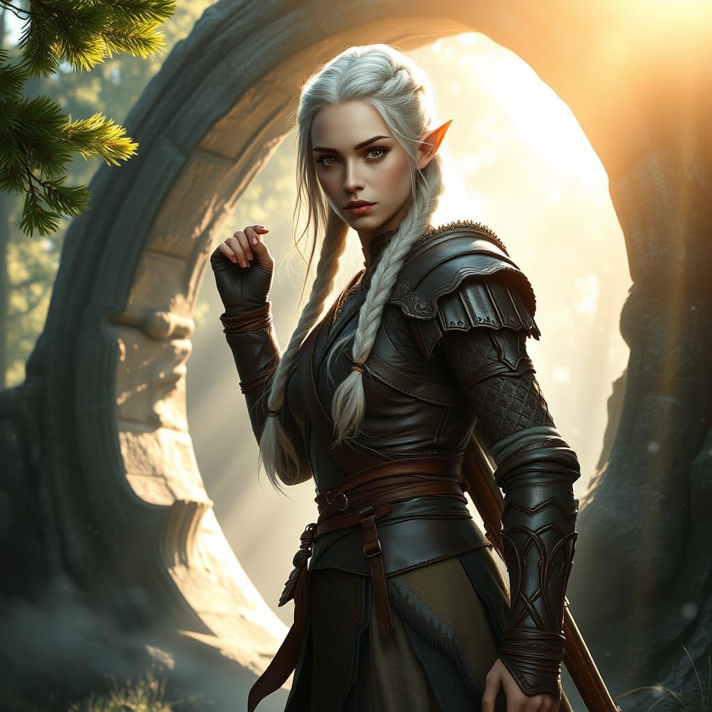 Elven Huntress at Shimmering Portal, Digital Painting