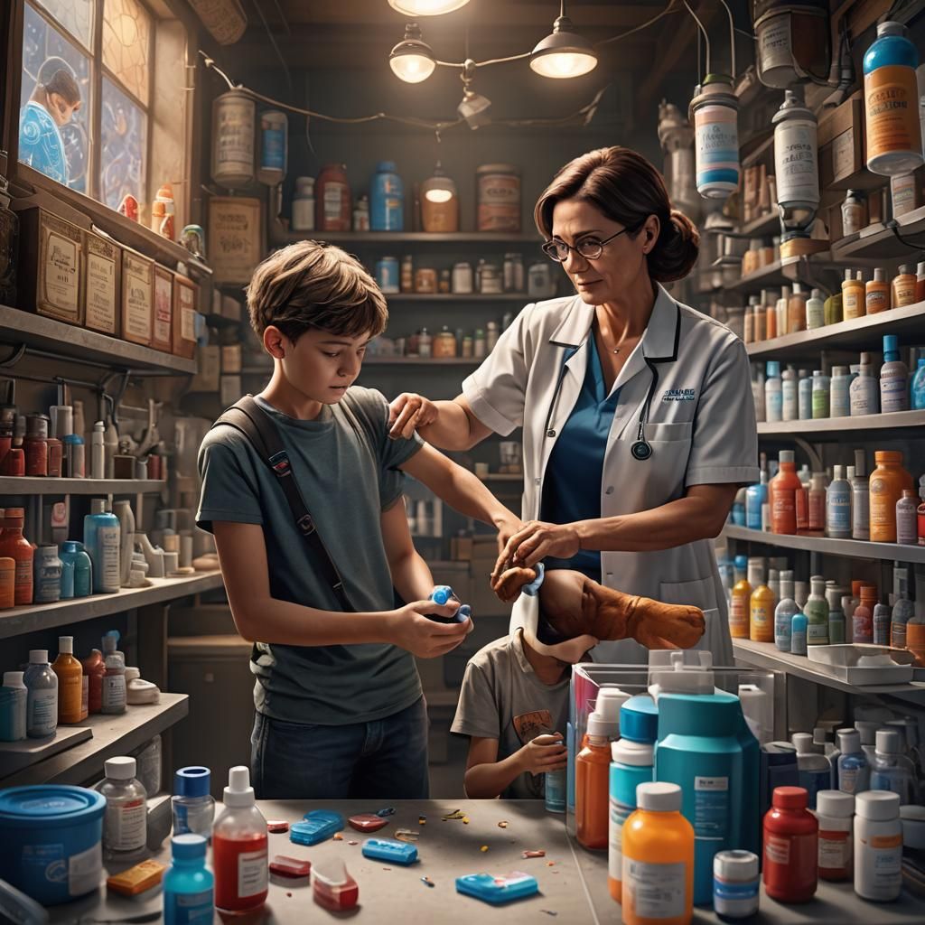 Mother Assists Son with Diabetes Shot: Matte Painting